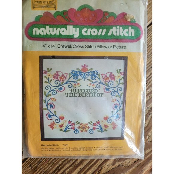 Cross Stitch Crewel/Cross Stitch Needlework Kit Birth record 14x14 cotton - Picture 1 of 4
